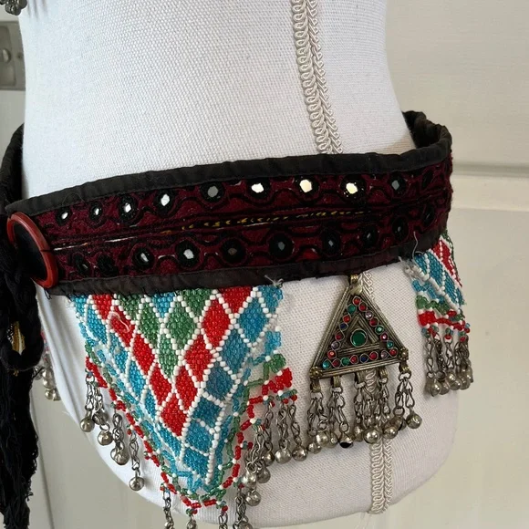 Bohemian Mirror Beaded Belt with Bells and Tassels Tribal Bellydance - Picture 3 of 9